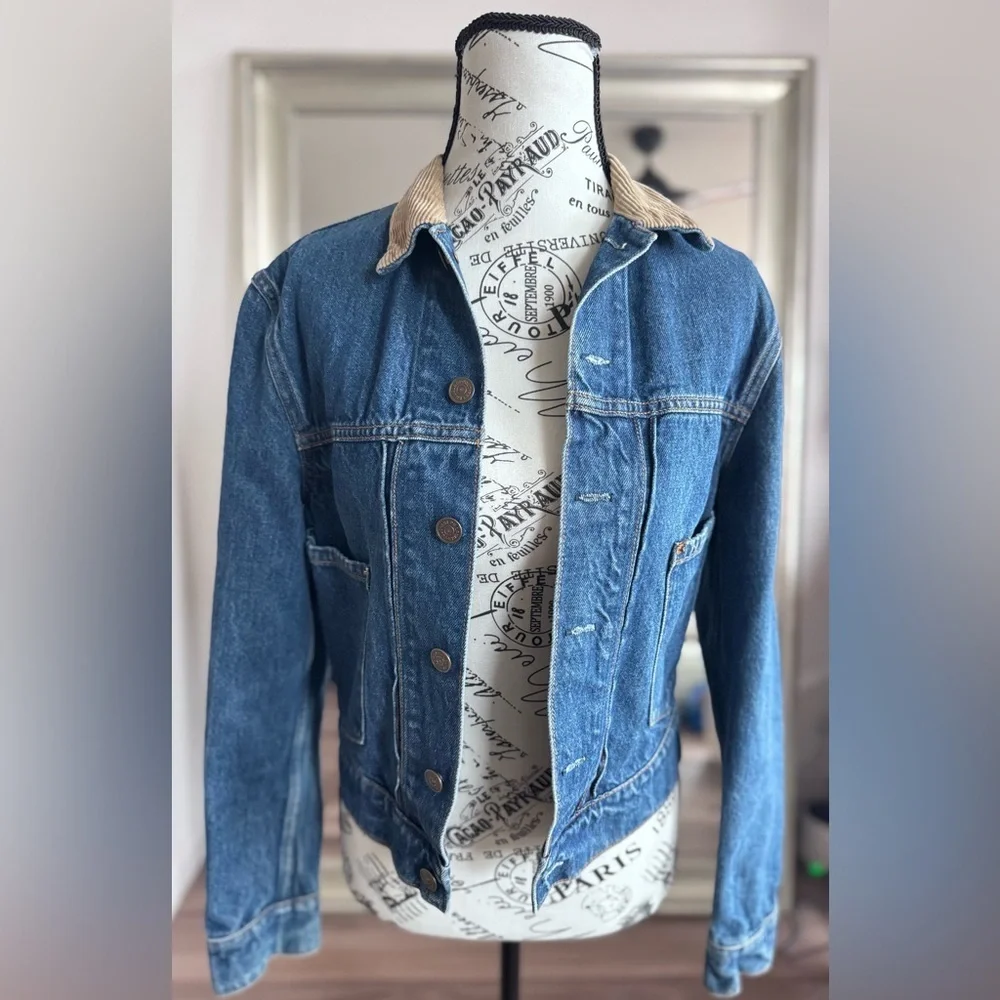 vintage 80s 90s ralph lauren western denim corduroy collar jean jacket - Picture 1 of 13